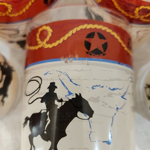 Vintage Western Happy Trails w/Horses and Cowboys Set of 8 Drinking Glasses - Picture 4 of 7